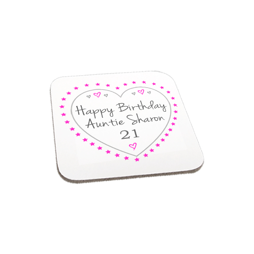 Personalised Happy Birthday Hearts Wooden Gift Coaster
